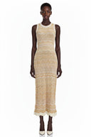 Crispina Cream Zigzag Weave Round Neck Maxi Dress - Aura Muse