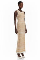 Crispina Cream Zigzag Weave Round Neck Maxi Dress - Aura Muse