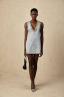 Dahlia blue crystal sleeveless denim mini dress - Aura Muse