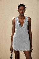 Dahlia blue crystal sleeveless denim mini dress - Aura Muse