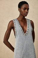 Dahlia blue crystal sleeveless denim mini dress - Aura Muse