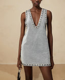 Dahlia blue crystal sleeveless denim mini dress - Aura Muse