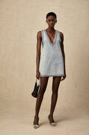 Dahlia blue crystal sleeveless denim mini dress - Aura Muse