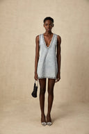 Dahlia blue crystal sleeveless denim mini dress - Aura Muse