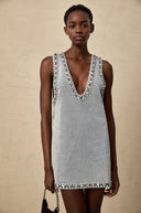Dahlia blue crystal sleeveless denim mini dress - Aura Muse