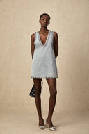 Dahlia blue crystal sleeveless denim mini dress - Aura Muse