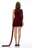 Dahlia Burgundy Asymmetrical Ruched Bodycon Mini Dress - Aura Muse