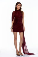 Dahlia Burgundy Asymmetrical Ruched Bodycon Mini Dress - Aura Muse
