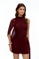 Dahlia Burgundy Asymmetrical Ruched Bodycon Mini Dress - Aura Muse