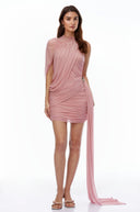 Dahlia Pink Asymmetrical Ruched Bodycon Mini Dress - Aura Muse