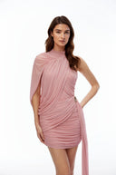 Dahlia Pink Asymmetrical Ruched Bodycon Mini Dress - Aura Muse