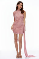Dahlia Pink Asymmetrical Ruched Bodycon Mini Dress - Aura Muse