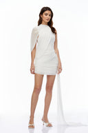 Dahlia White Asymmetrical Ruched Bodycon Mini Dress - Aura Muse