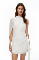 Dahlia White Asymmetrical Ruched Bodycon Mini Dress - Aura Muse