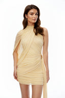 Dahlia Yellow Asymmetrical Ruched Bodycon Mini Dress - Aura Muse