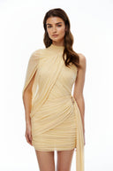 Dahlia Yellow Asymmetrical Ruched Bodycon Mini Dress - Aura Muse