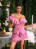 Darya V Neck Ruffle Mini Dress In Pink - Aura Muse