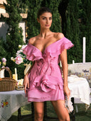 Darya V Neck Ruffle Mini Dress In Pink - Aura Muse
