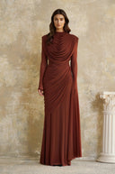 Désirée Brown Shirred-effect Draped Maxi Dress - Aura Muse