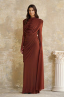 Désirée Brown Shirred-effect Draped Maxi Dress - Aura Muse
