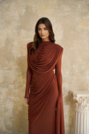 Désirée Brown Shirred-effect Draped Maxi Dress - Aura Muse