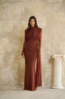 Désirée Brown Shirred-effect Draped Maxi Dress - Aura Muse