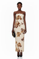 Dolorès Cream Floral Pleated Midi Dress - Aura Muse