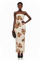 Dolorès Cream Floral Pleated Midi Dress - Aura Muse