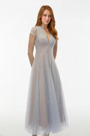 Donatella Blue Floral Lace Pleated Maxi Dress - Aura Muse