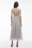 Donatella Blue Floral Lace Pleated Maxi Dress - Aura Muse