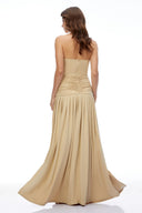 Douce Champagne Halterneck Ruched Maxi Dress with Side Slit - Aura Muse
