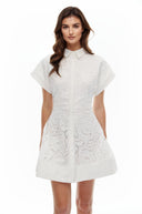 Earlene White Floral Embroidered Lace Mini Dress - Aura Muse