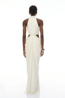 Éclat Neutral Braid Detail Ruched Maxi Dress - Aura Muse