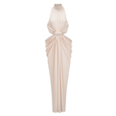 Éclat Neutral Braid Detail Ruched Maxi Dress - Aura Muse