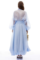 Edith Blue Draped Tulle Maxi Dress - Aura Muse