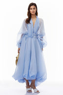 Edith Blue Draped Tulle Maxi Dress - Aura Muse