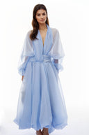 Edith Blue Draped Tulle Maxi Dress - Aura Muse