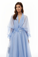 Edith Blue Draped Tulle Maxi Dress - Aura Muse