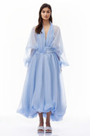 Edith Blue Draped Tulle Maxi Dress - Aura Muse