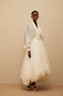 Edith Cream White Draped Tulle Maxi Dress - Aura Muse