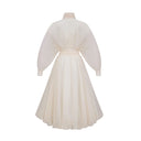 Edith Cream White Draped Tulle Maxi Dress - Aura Muse