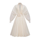 Edith Cream White Draped Tulle Maxi Dress - Aura Muse