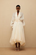 Edith Cream White Draped Tulle Maxi Dress - Aura Muse