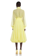 Edith Yellow Draped Tulle Maxi Dress - Aura Muse