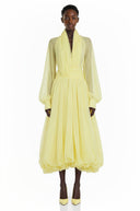 Edith Yellow Draped Tulle Maxi Dress - Aura Muse