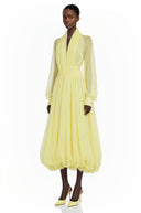 Edith Yellow Draped Tulle Maxi Dress - Aura Muse