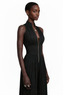 Edwina Black Mock Neck Ruched Jumpsuit - Aura Muse