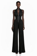 Edwina Black Mock Neck Ruched Jumpsuit - Aura Muse