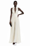Edwina Cream White Mock Neck Ruched Jumpsuit - Aura Muse