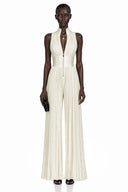 Edwina Cream White Mock Neck Ruched Jumpsuit - Aura Muse
